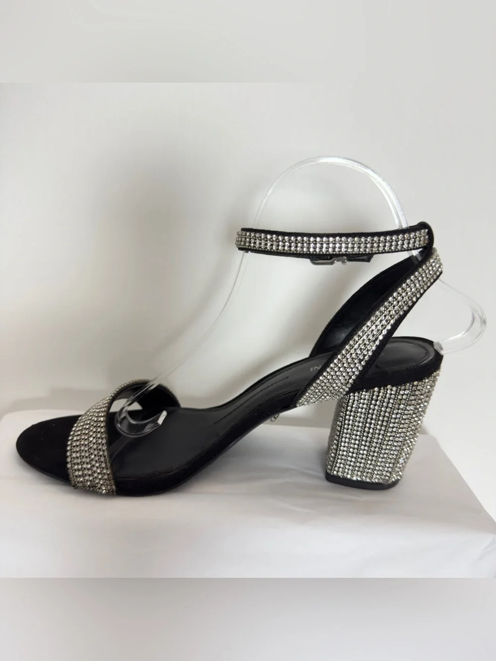 Gianni Bini “Dericka” Rhinestone Ankle Strap Block Heel Sandals Black Size 10M